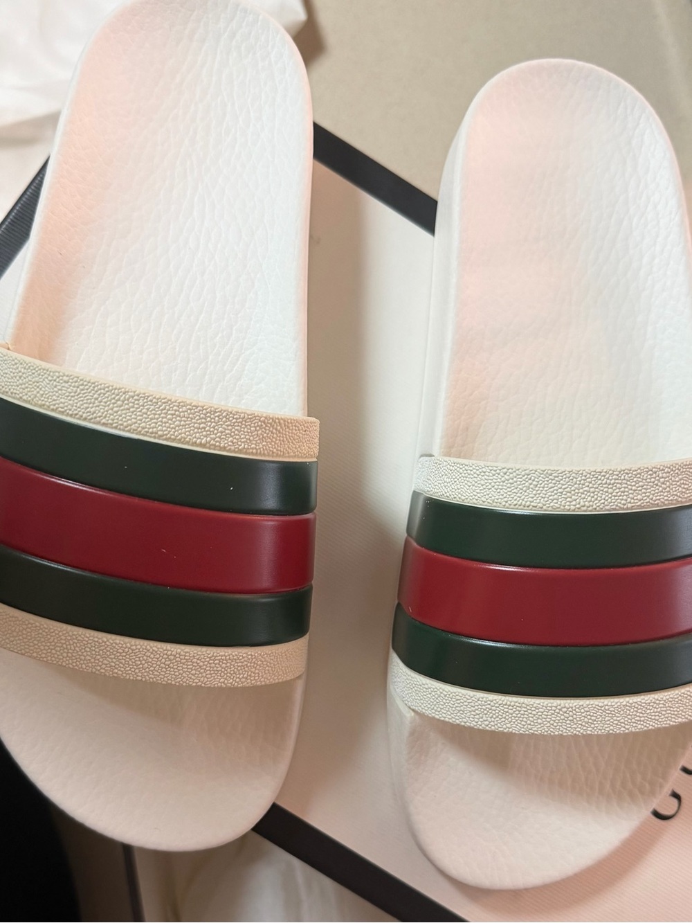 White Slide Sandals with Red and Green Stripes Gucci authentic with original box